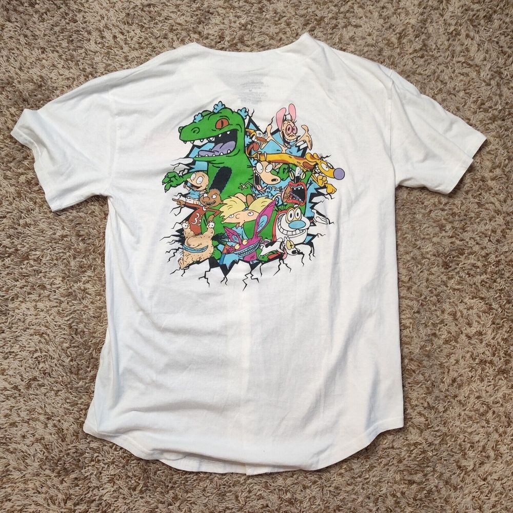Nickelodeon Cartoon Cast Men Sz M Short Sleeve Button Down 2017 Shirt - Picture 8 of 8